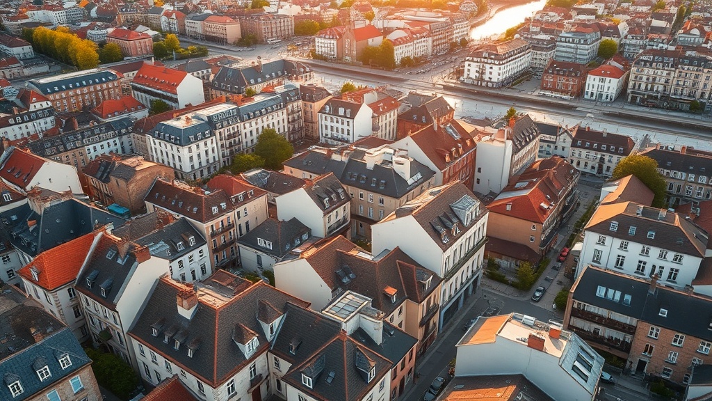 Vue aérienne de toits résidentiels variés à Nantes